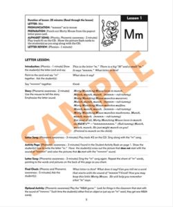 Sample lesson page from Lesson Manual, letter M lesson